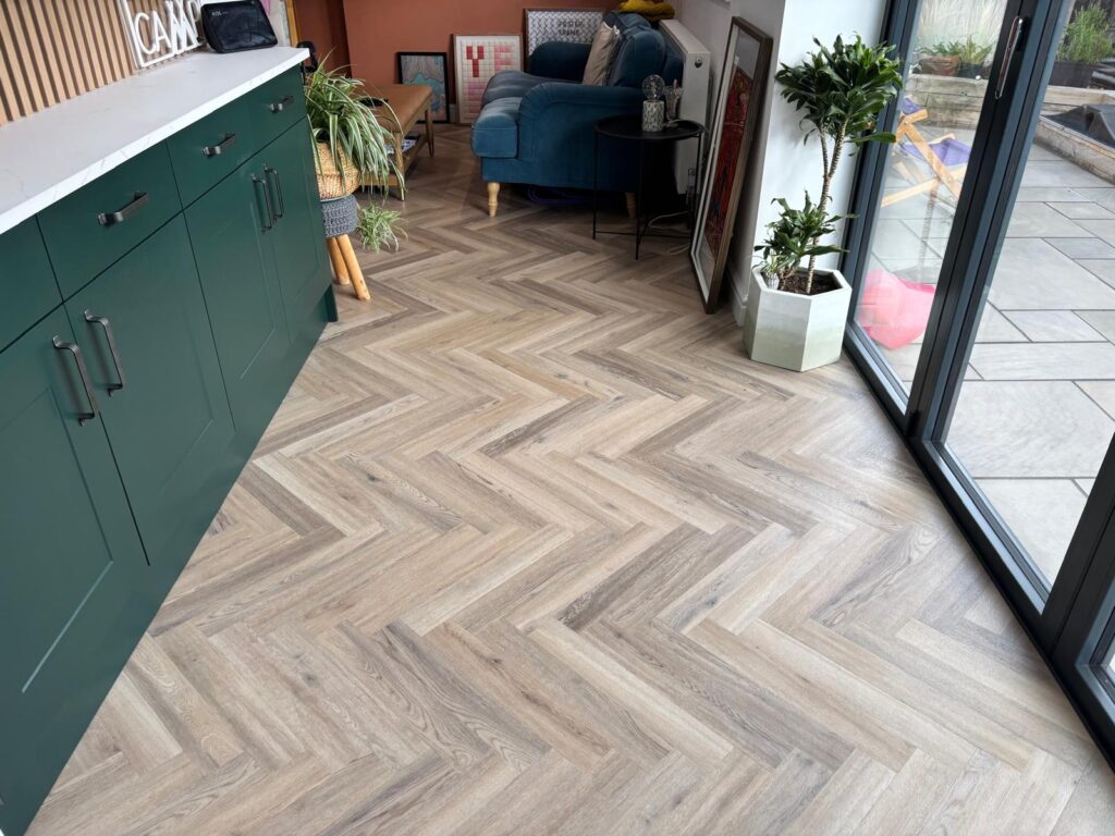 Polyflor Camaro naked blond oak flooring in kitchen diner
