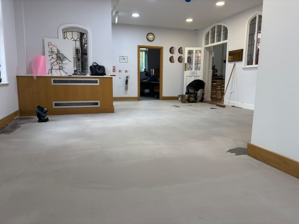 Sub-floor preparation completed in Abbey School reception area.