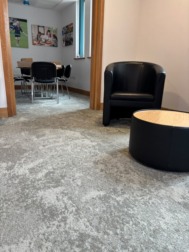 Forbo Tessera carpet tiles in reception area at Abbey School in Reading.