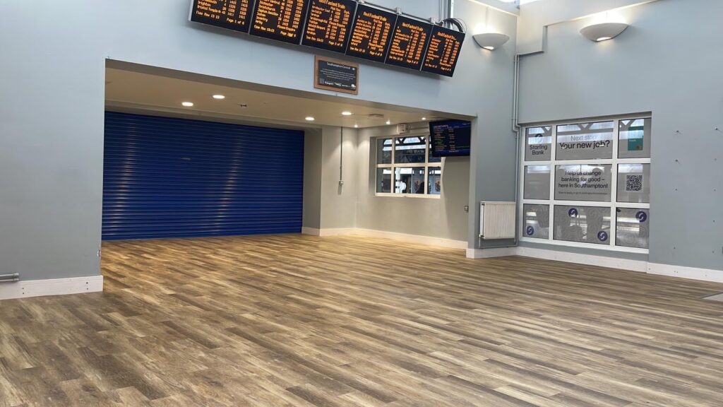 Completed flooring refurbishment in booking hall at Southampton Central train station
