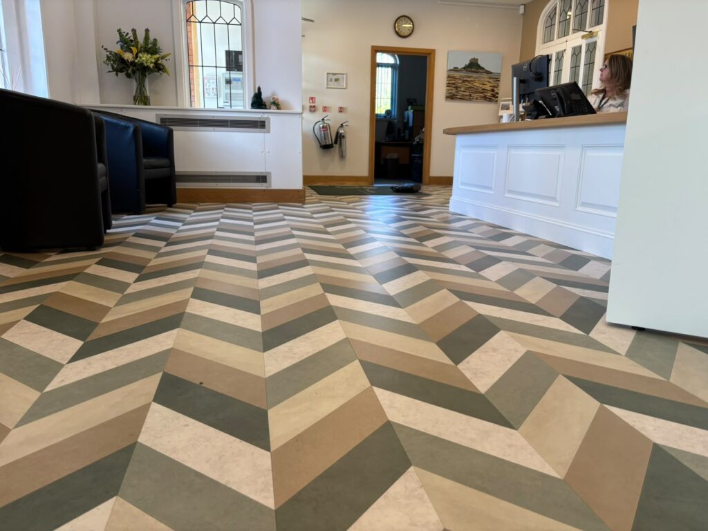Completed reception area flooring in Abbey School in Reading.